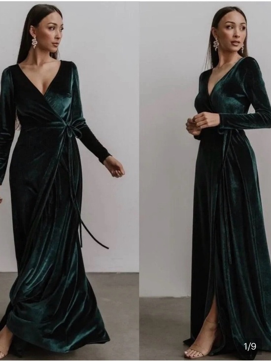 Baltic Born Dresses & Skirts - Baltic Born Deep Emerald Velvet Wrap Maxi Dress